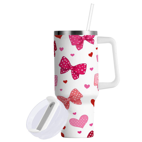 30 oz Insulated Stainless Steel Tumbler Double Wall Stainless Steel Tumbler with 2-Way Drinking Red and Pink Bows 7LBE