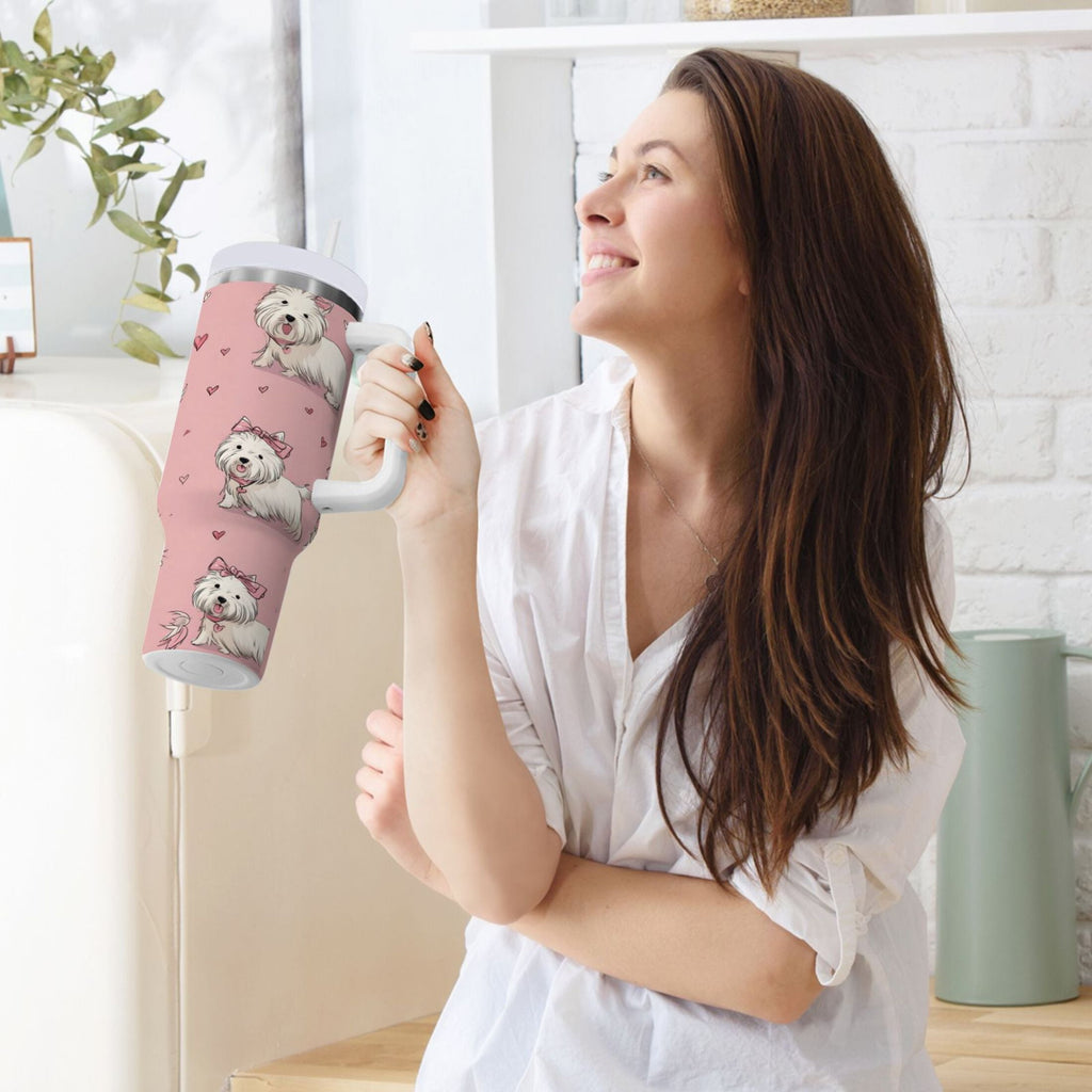 30 oz Insulated Stainless Steel Tumbler Double Wall Stainless Steel Tumbler with 2-Way Drinking Dogs Wearing Bows 4X4D