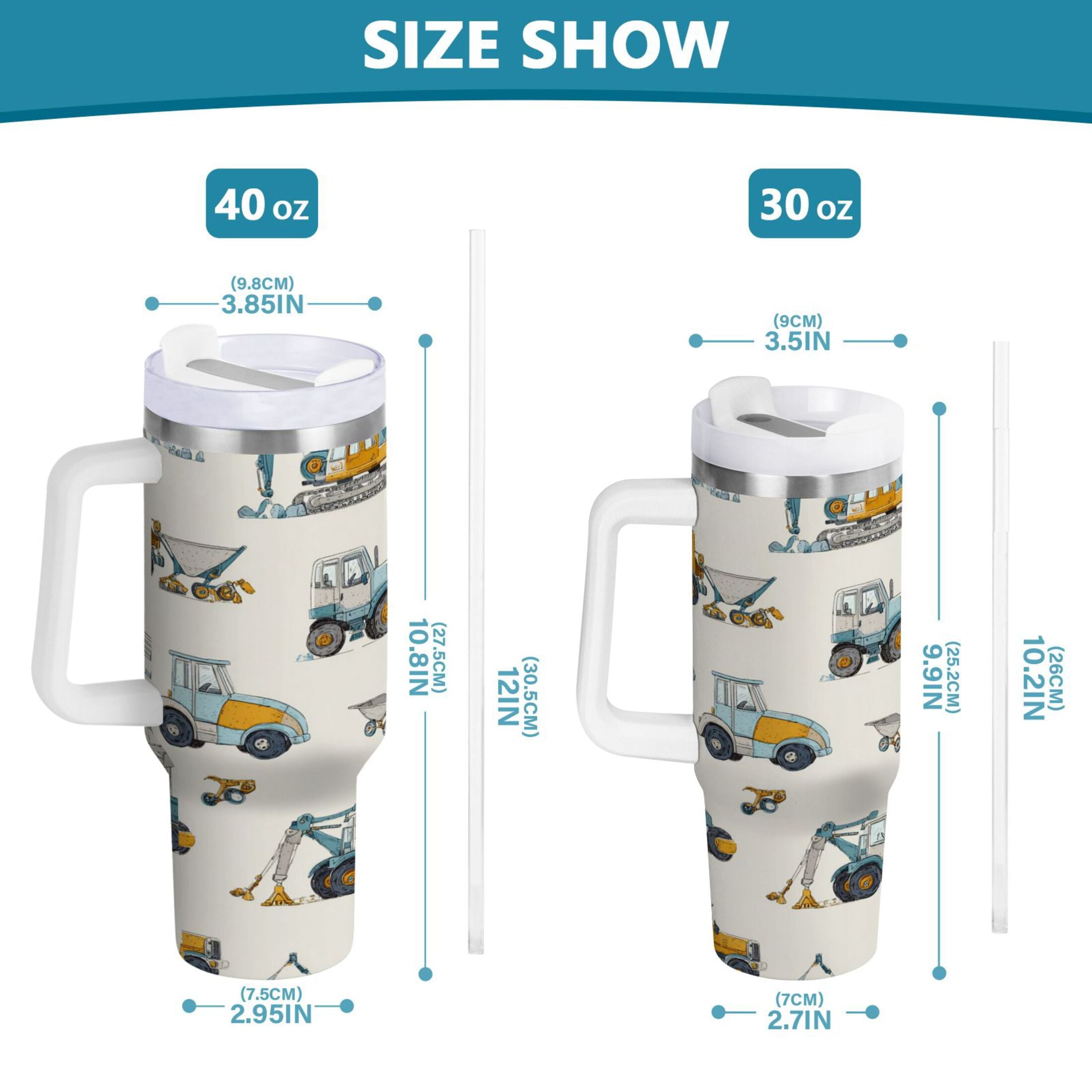 30 oz Insulated Stainless Steel Tumbler Double Wall Stainless Steel Tumbler with 2-Way Drinking Engineering Vehicle Pattern JCOA