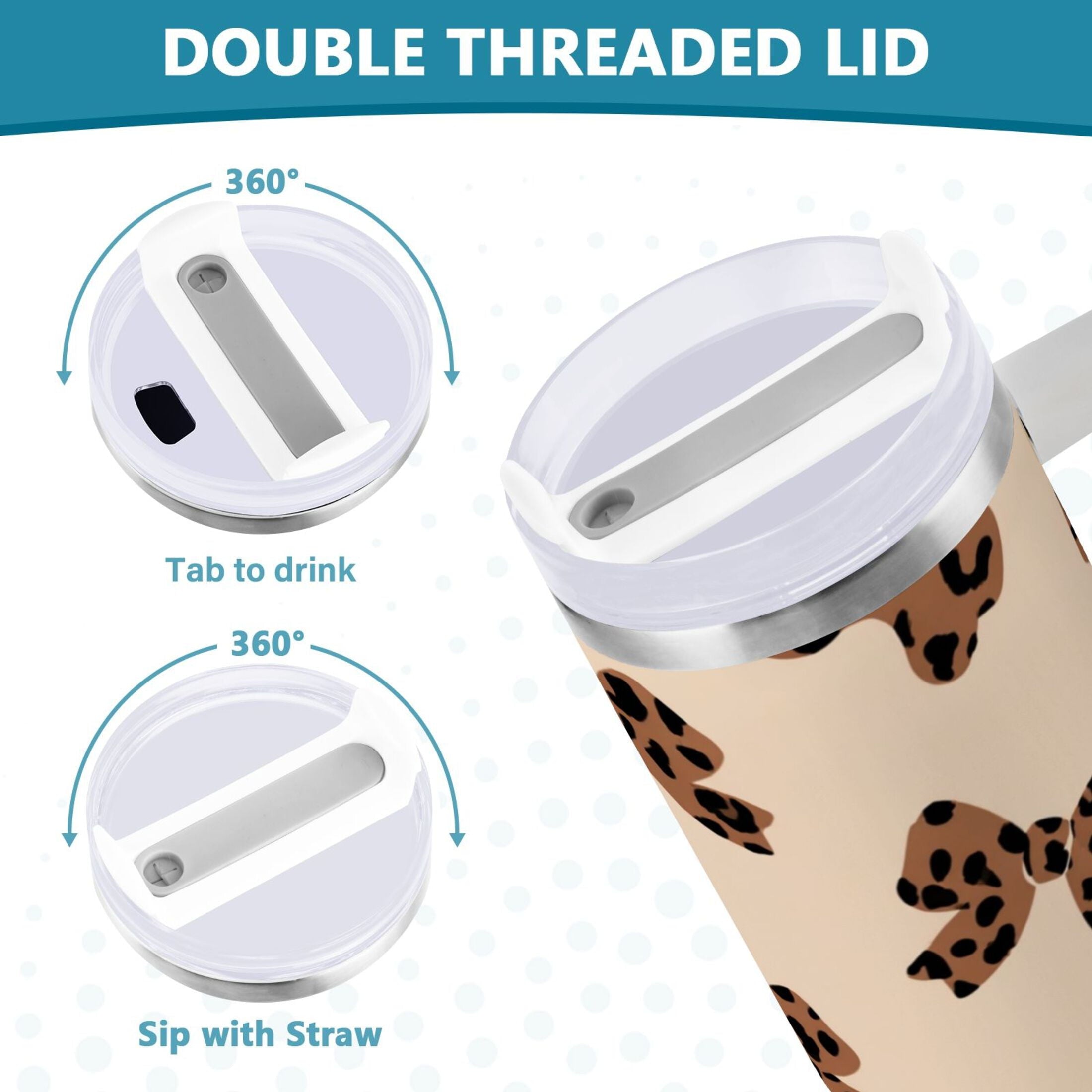 30 oz Insulated Stainless Steel Tumbler Double Wall Stainless Steel Tumbler with 2-Way Drinking Cute Brown Bow IAZV