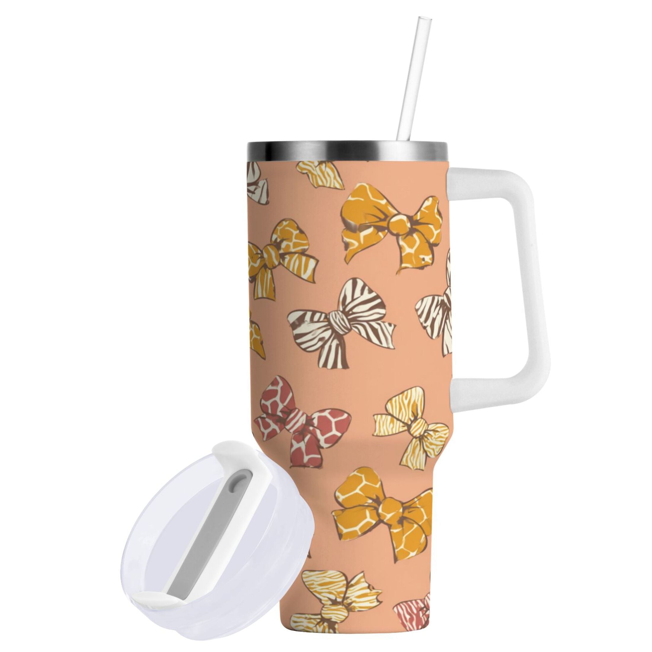 40 oz Insulated Stainless Steel Tumbler Double Wall Stainless Steel Tumbler with 2-Way Drinking Cute Animal Print Bows MAHL