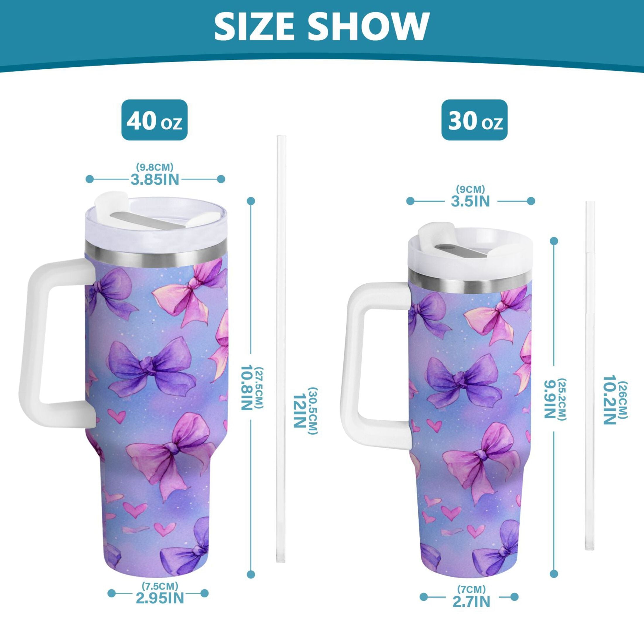 30 oz Insulated Stainless Steel Tumbler Double Wall Stainless Steel Tumbler with 2-Way Drinking Watercolor Bows Pattern RY8U