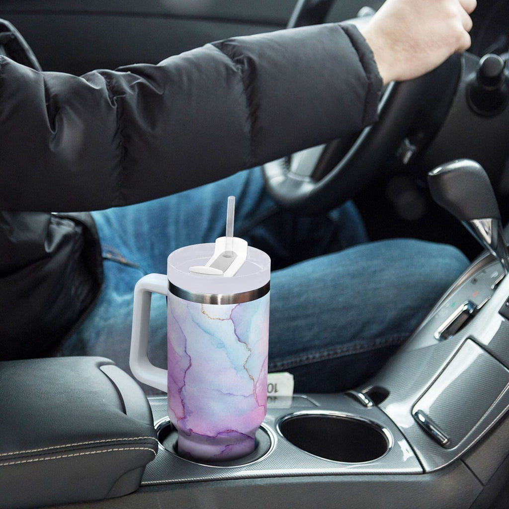 30 oz Insulated Stainless Steel Tumbler Double Wall Stainless Steel Tumbler with 2-Way Drinking Pastel Pink Marble Texture 9UPW