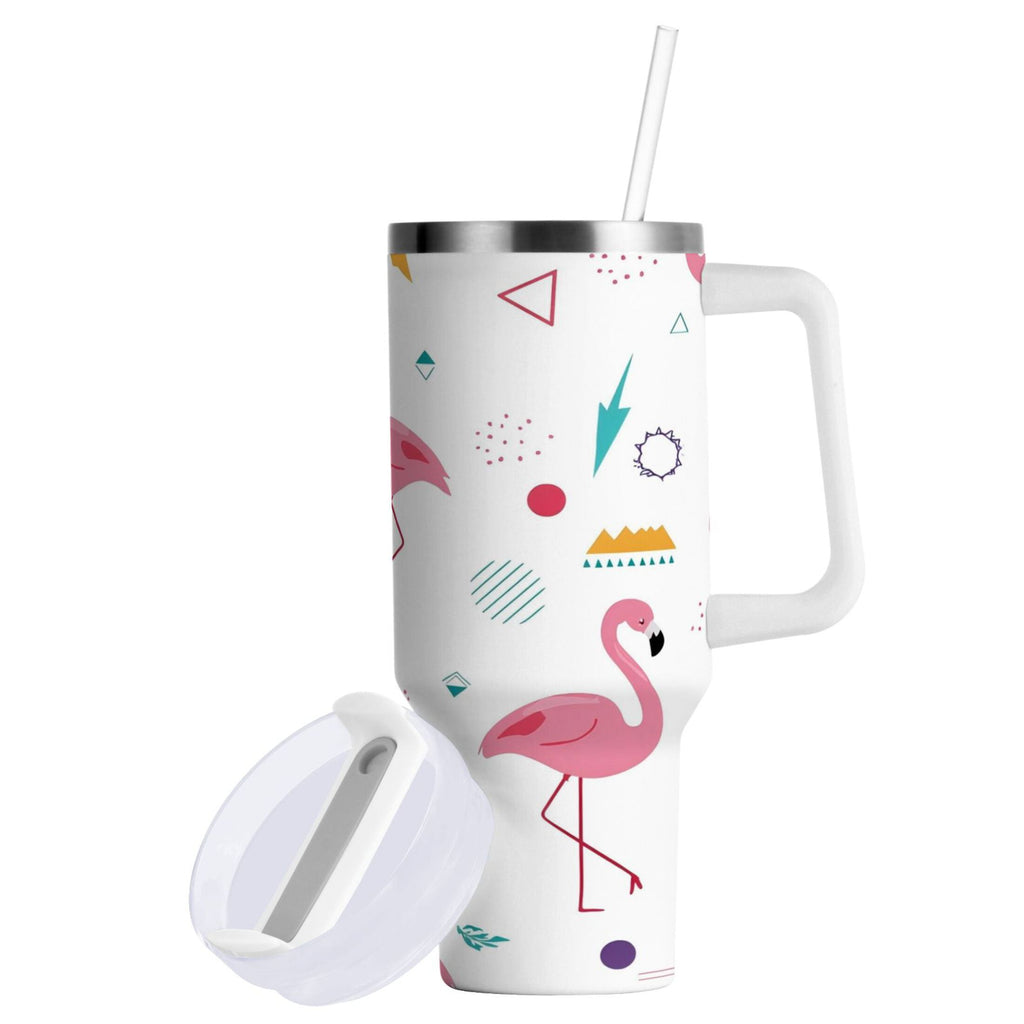 40 oz Insulated Stainless Steel Tumbler Double Wall Stainless Steel Tumbler with 2-Way Drinking Cute Flamingo Pattern Y08Q