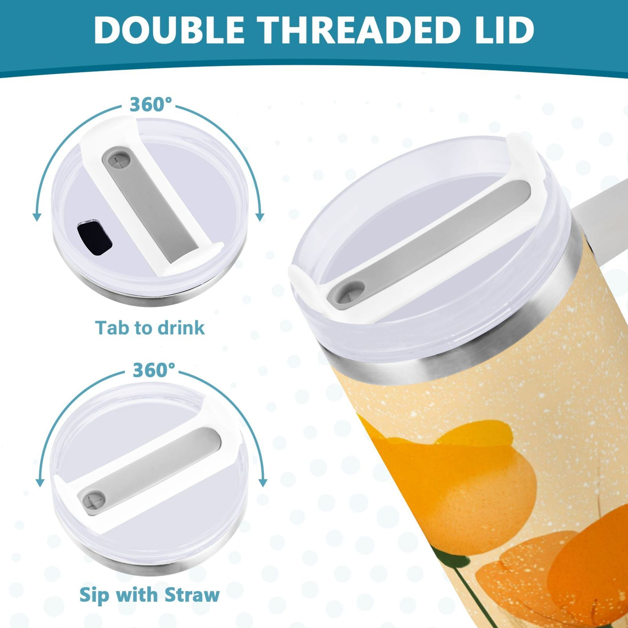 30 oz Insulated Stainless Steel Tumbler Double Wall Stainless Steel Tumbler with 2-Way Drinking Yellow Flowers on The Grass MRP1