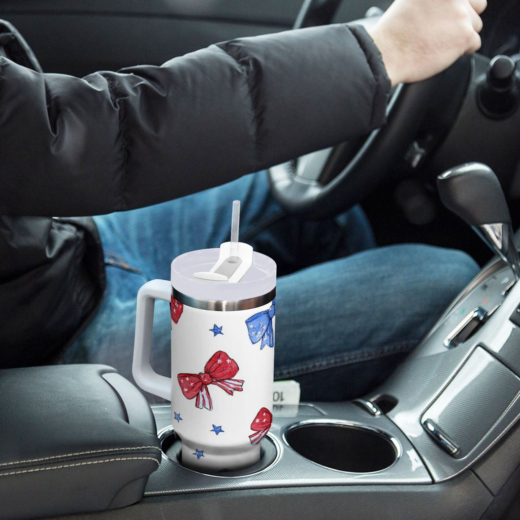 40 oz Insulated Stainless Steel Tumbler Double Wall Stainless Steel Tumbler with 2-Way Drinking Hand-drawn Bows S6BX