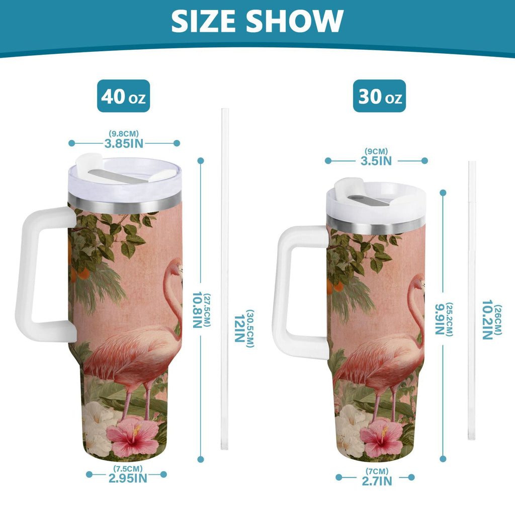 40 oz Insulated Stainless Steel Tumbler Double Wall Stainless Steel Tumbler with 2-Way Drinking Flamingos in Tropical Garden RY99