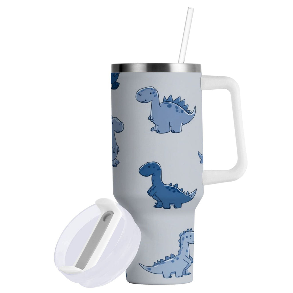 30 oz Insulated Stainless Steel Tumbler Double Wall Stainless Steel Tumbler with 2-Way Drinking Cute Blue Dinosaurs TKRP