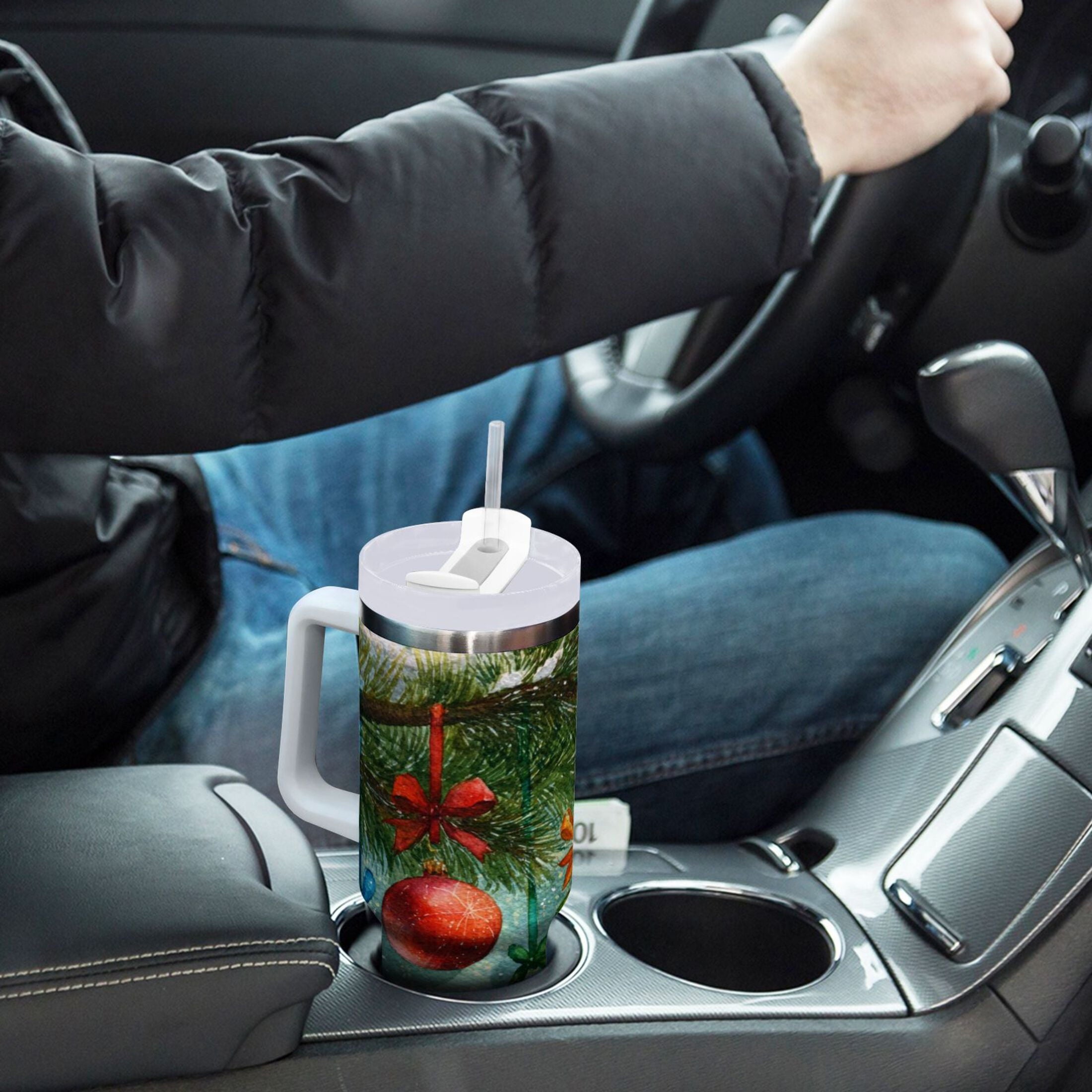 30 oz Insulated Stainless Steel Tumbler Double Wall Stainless Steel Tumbler with 2-Way Drinking Christmas Ornaments Watercolor Painting VLIN