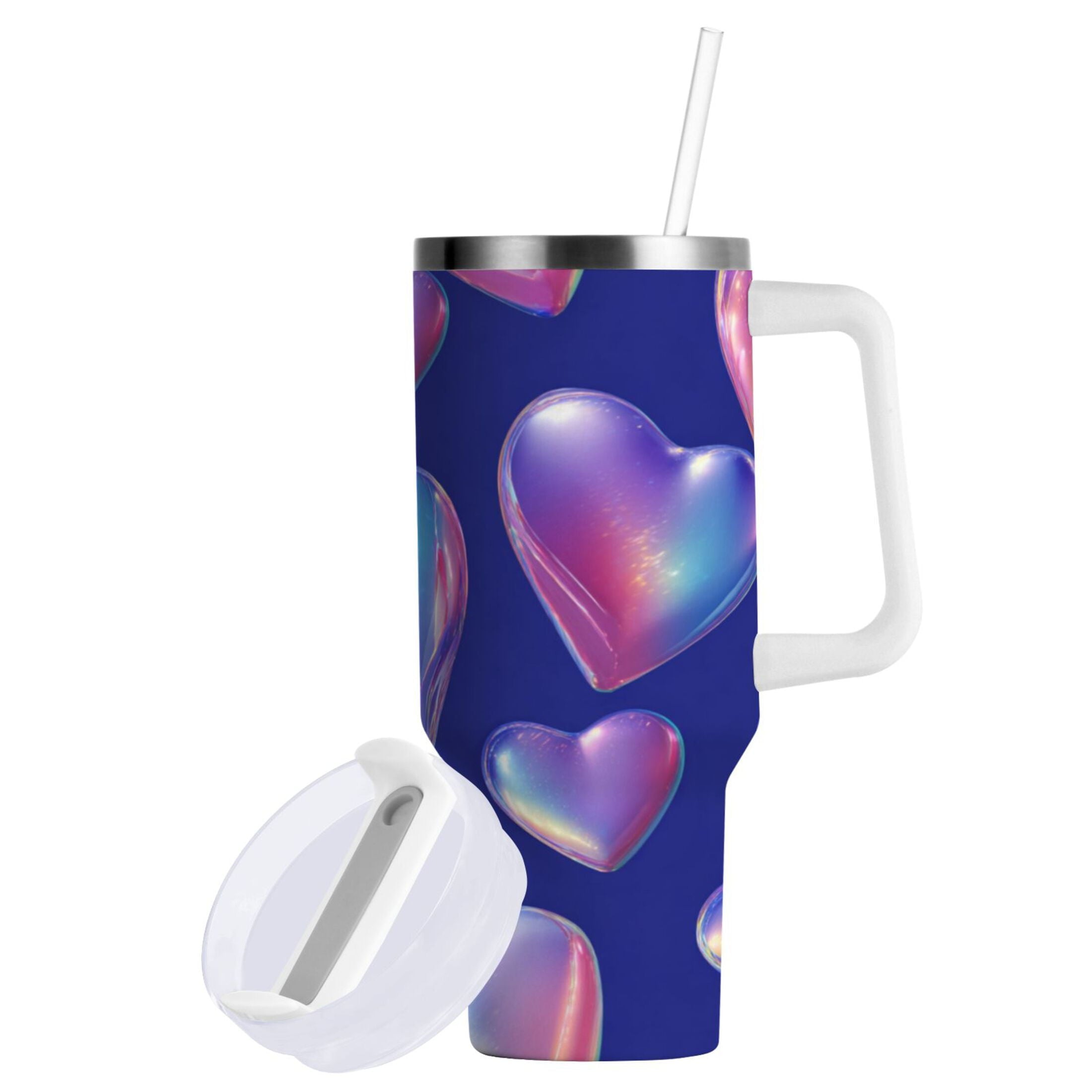 30 oz Insulated Stainless Steel Tumbler Double Wall Stainless Steel Tumbler with 2-Way Drinking Pink-purple Hearts 44YB