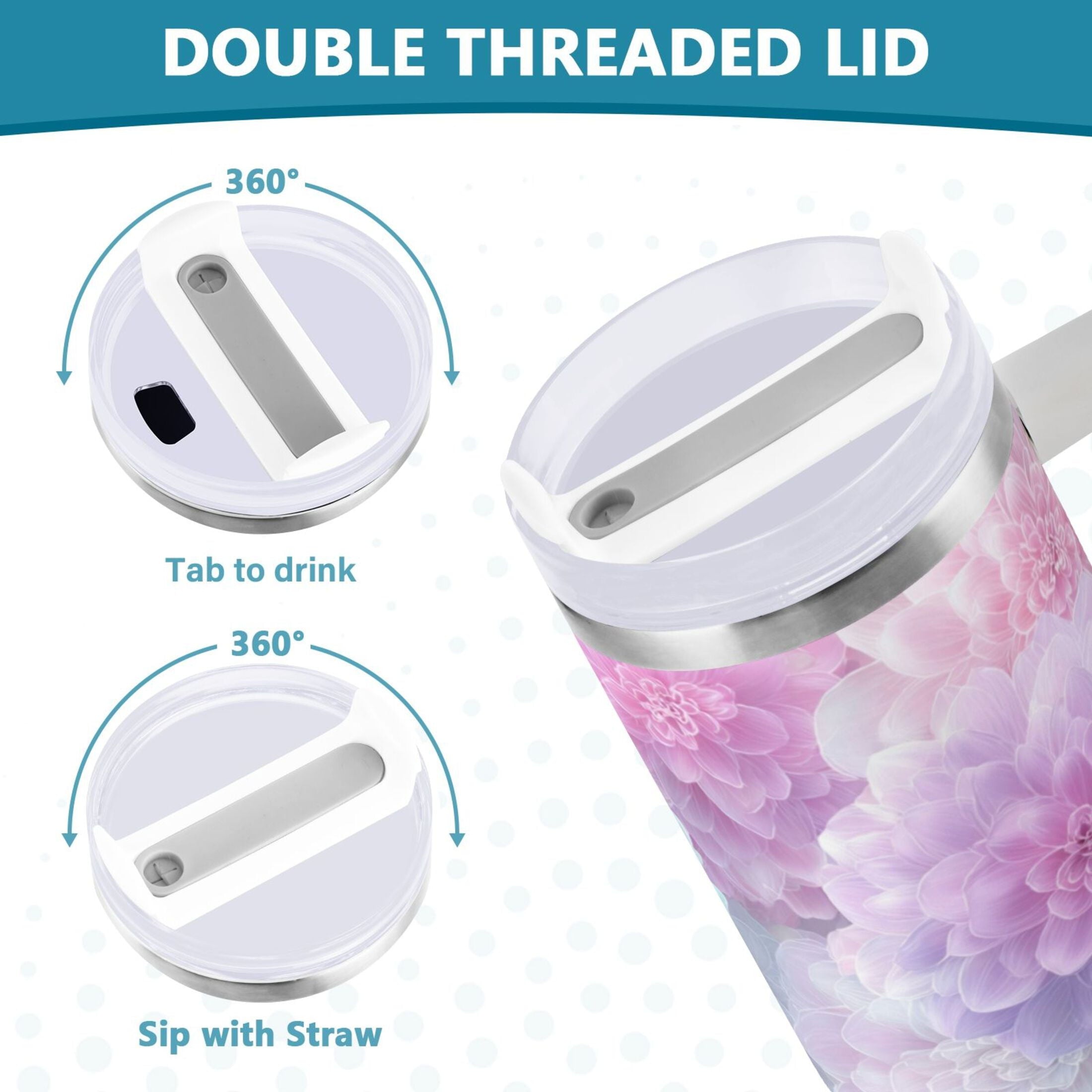 30 oz Insulated Stainless Steel Tumbler Double Wall Stainless Steel Tumbler with 2-Way Drinking Cute Pastel Watercolor Floral 4A58