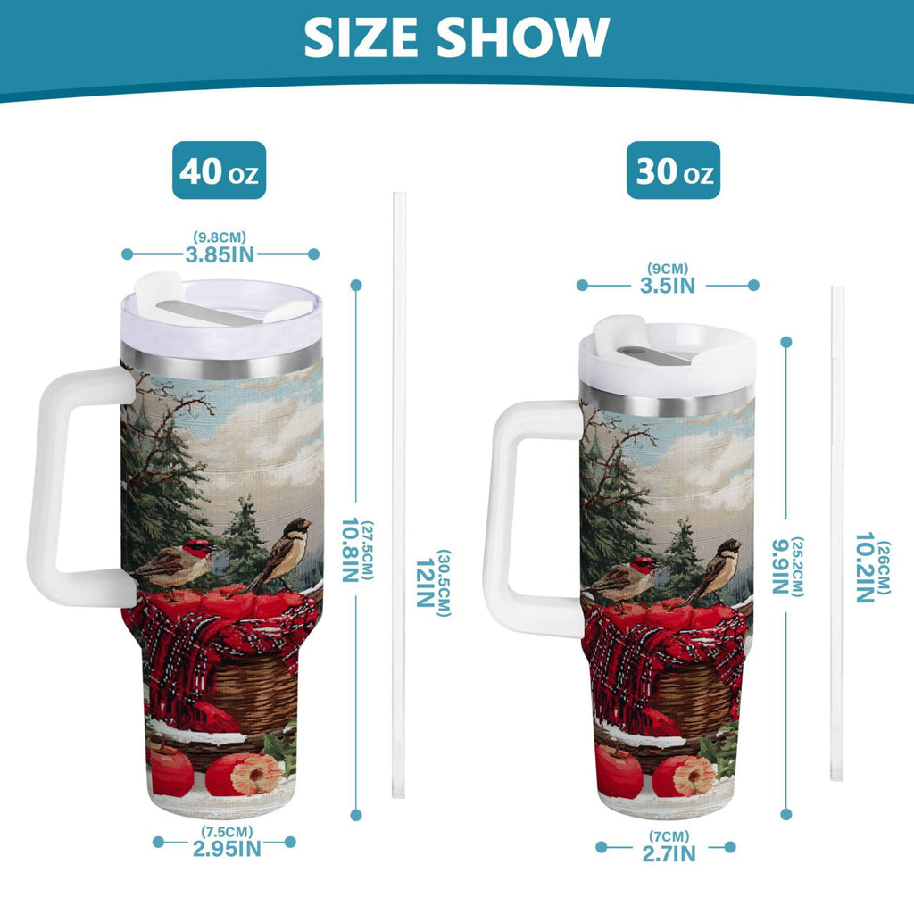 30 oz Insulated Stainless Steel Tumbler Double Wall Stainless Steel Tumbler with 2-Way Drinking Apples and Baskets Q7SS