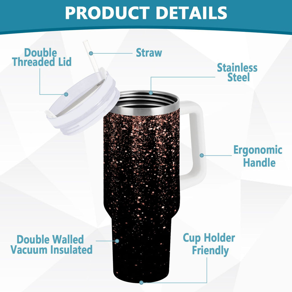 40 oz Insulated Stainless Steel Tumbler Double Wall Stainless Steel Tumbler with 2-Way Drinking Rose Gold Glitter CWRT