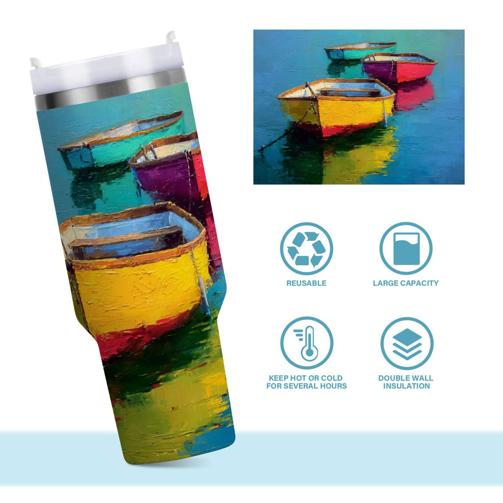 30 oz Insulated Stainless Steel Tumbler Double Wall Stainless Steel Tumbler with 2-Way Drinking Colorful Row Boats B56N