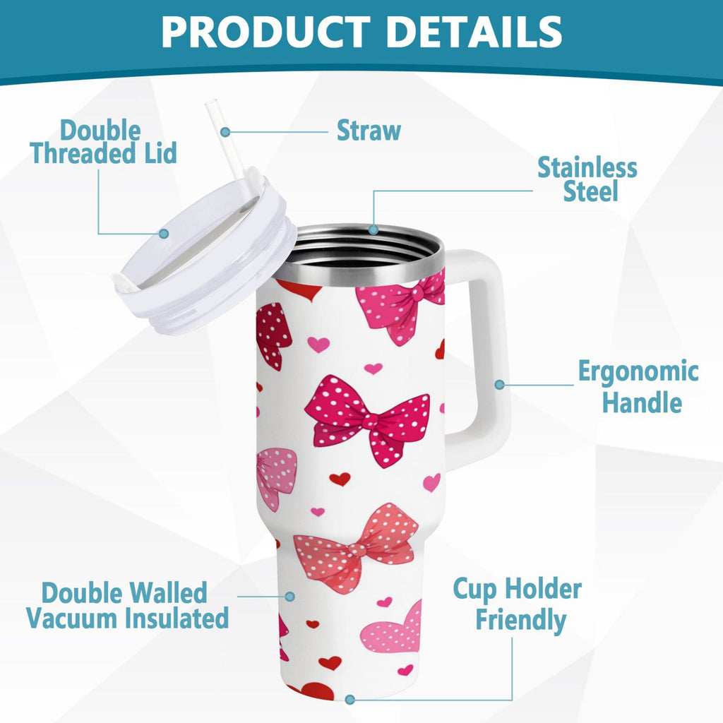 30 oz Insulated Stainless Steel Tumbler Double Wall Stainless Steel Tumbler with 2-Way Drinking Red and Pink Bows 7LBE