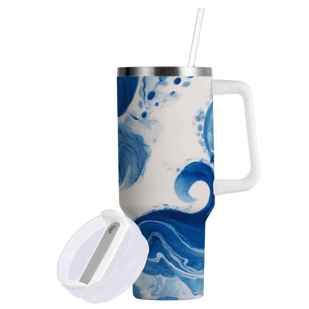 40 oz Insulated Stainless Steel Tumbler Double Wall Stainless Steel Tumbler with 2-Way Drinking Indigo Blue Tie-dye Pattern UEQA
