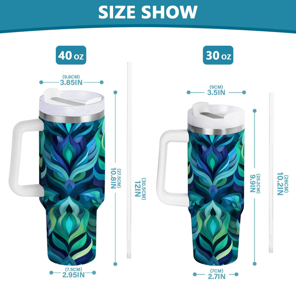 40 oz Insulated Stainless Steel Tumbler Double Wall Stainless Steel Tumbler with 2-Way Drinking Elegant Blue Abstract Shapes 8BDA