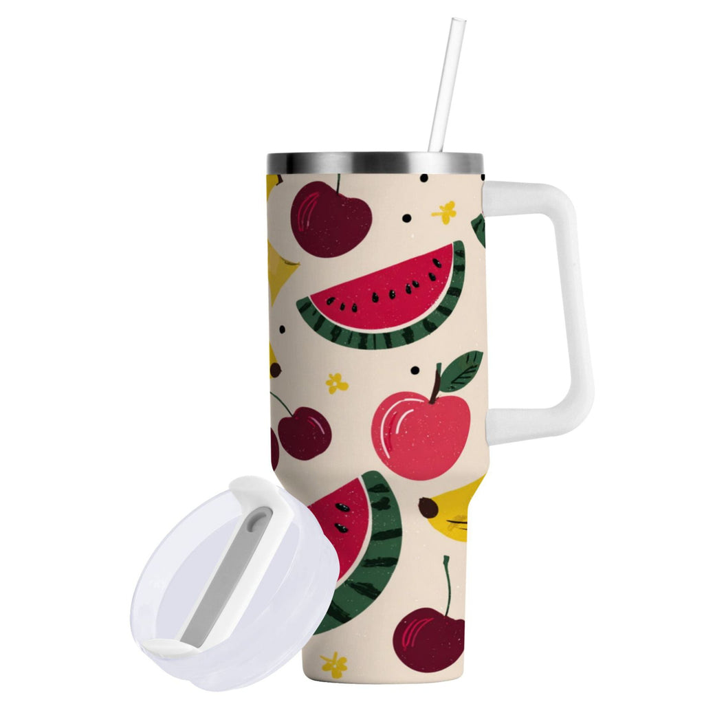30 oz Insulated Stainless Steel Tumbler Double Wall Stainless Steel Tumbler with 2-Way Drinking Watermelon and Cherries WXK2