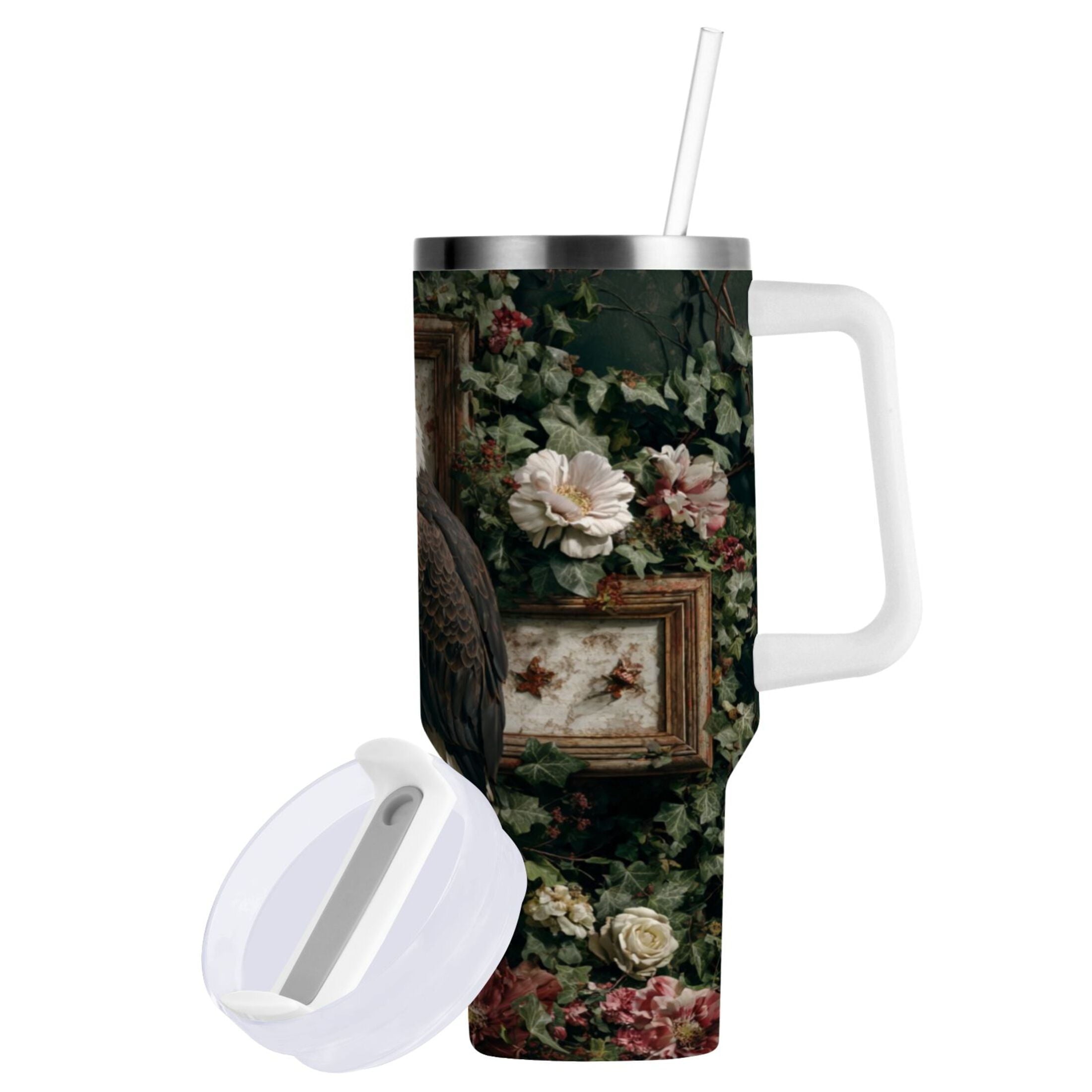 30 oz Insulated Stainless Steel Tumbler Double Wall Stainless Steel Tumbler with 2-Way Drinking Wreath and Bald Eagle 1YL5