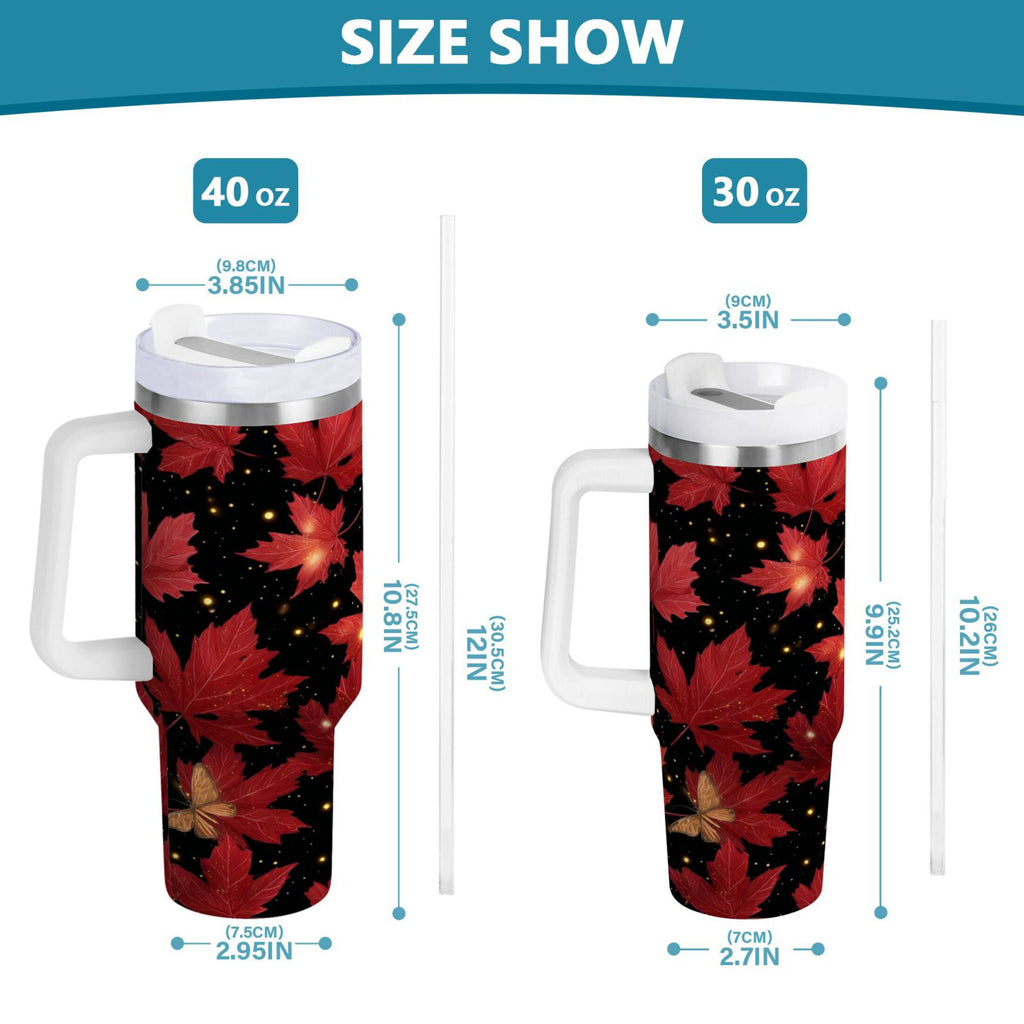 40 oz Insulated Stainless Steel Tumbler Double Wall Stainless Steel Tumbler with 2-Way Drinking Maple Leaves and Fireflies L4DA