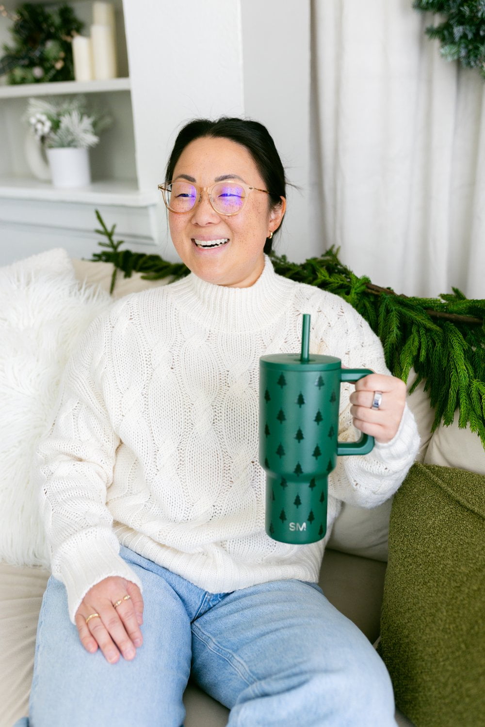 Simple Modern 30 fl oz Insulated Stainless Steel Trek Tumbler with Straw Lid | Seaglass Sage and Cream Checkmate YPTM