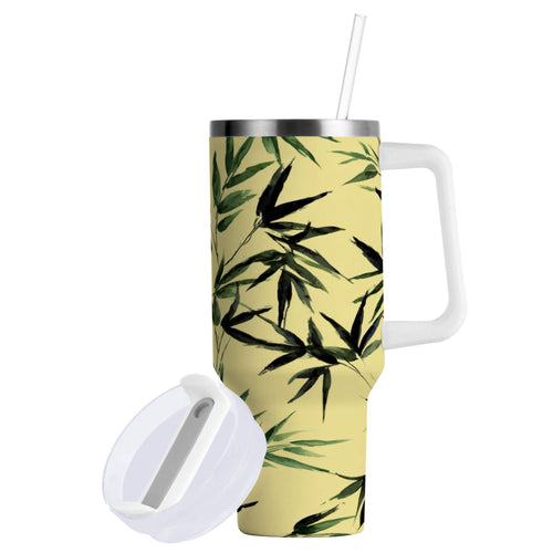 30 oz Insulated Stainless Steel Tumbler Double Wall Stainless Steel Tumbler with 2-Way Drinking Bamboo and Green Leaves 1GIA