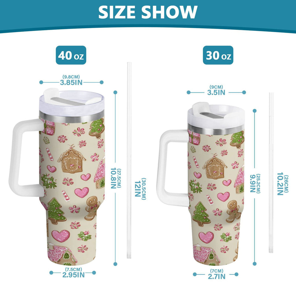 40 oz Insulated Stainless Steel Tumbler Double Wall Stainless Steel Tumbler with 2-Way Drinking Pink Cute Christmas Pattern OAJ2