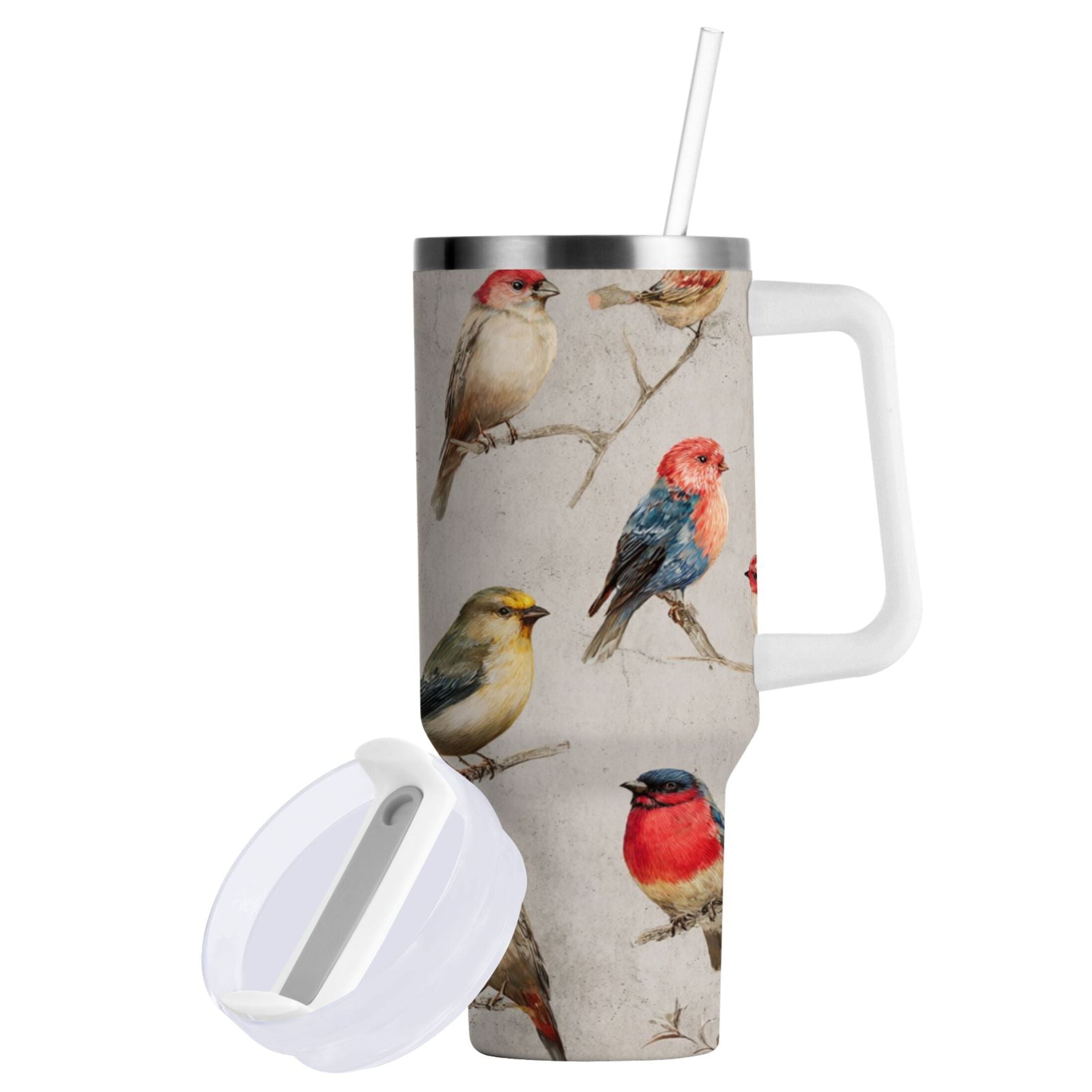 40 oz Insulated Stainless Steel Tumbler Double Wall Stainless Steel Tumbler with 2-Way Drinking Birds Pattern QLKS