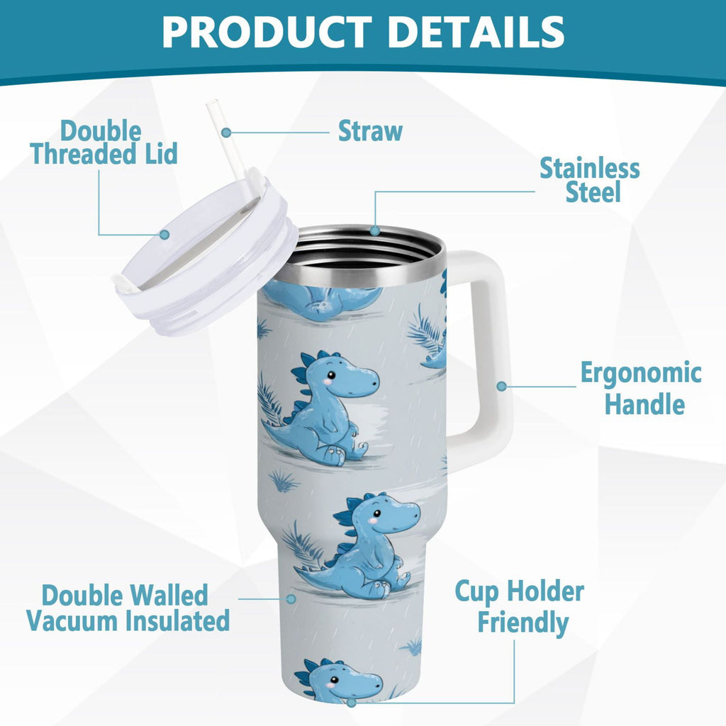 30 oz Insulated Stainless Steel Tumbler Double Wall Stainless Steel Tumbler with 2-Way Drinking Cartoon Blue Dinosaurs 73KN