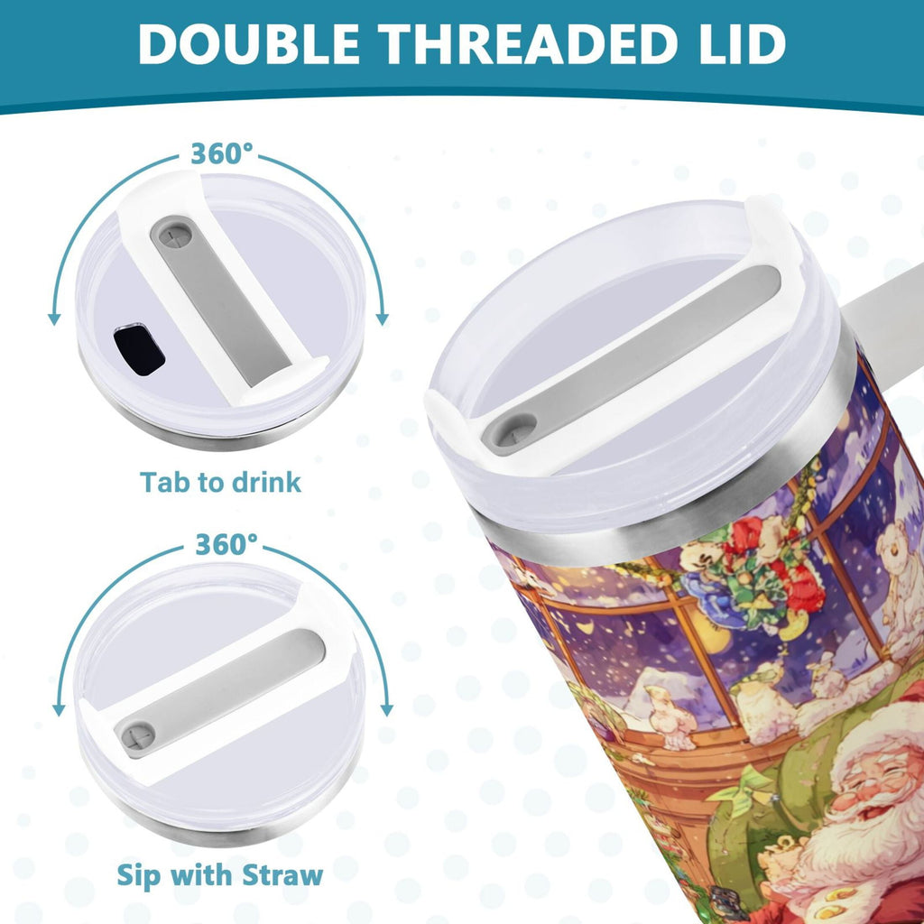 40 oz Insulated Stainless Steel Tumbler Double Wall Stainless Steel Tumbler with 2-Way Drinking Festive Christmas Scene 6BY7