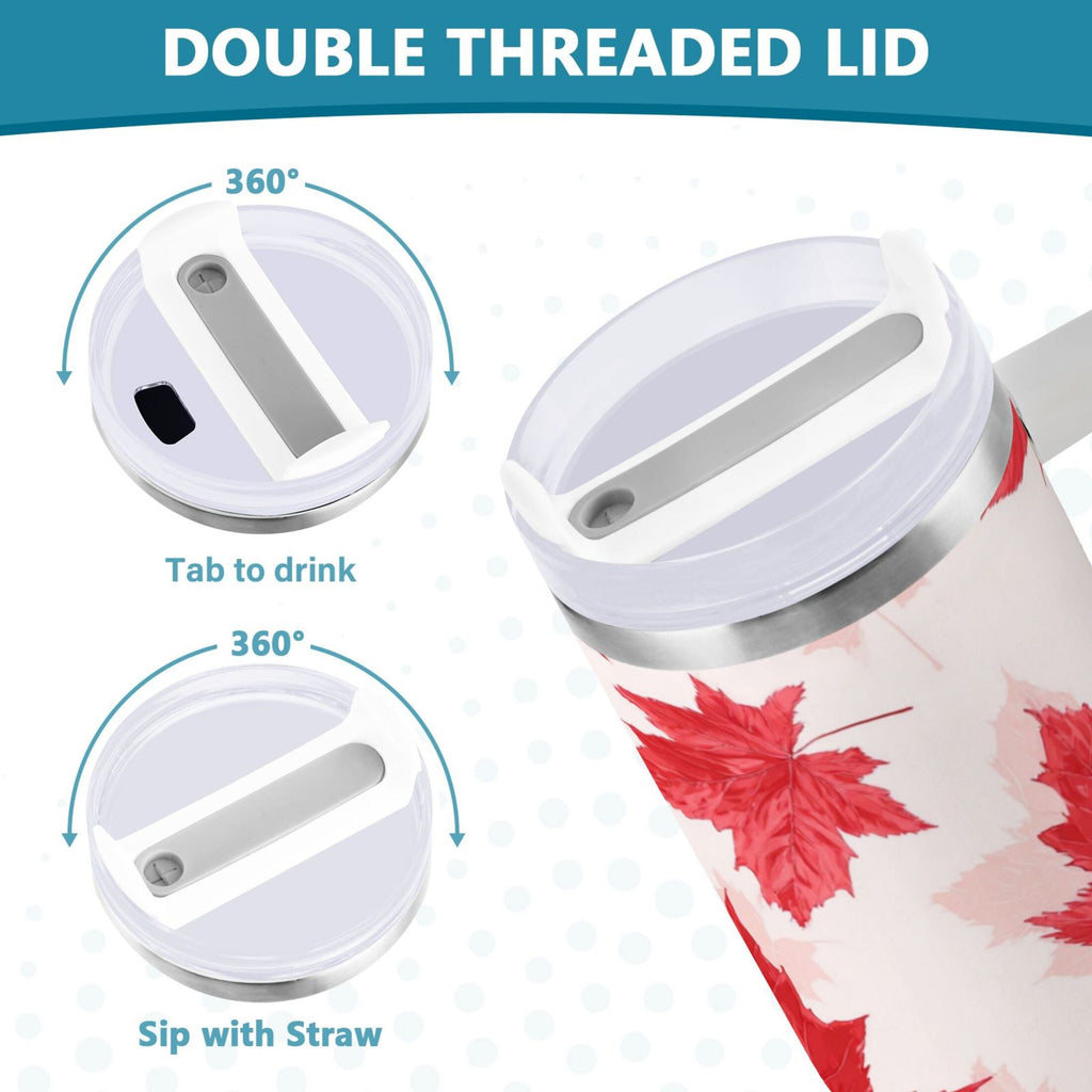 40 oz Insulated Stainless Steel Tumbler Double Wall Stainless Steel Tumbler with 2-Way Drinking Red Maple Leaves Pattern 1YXG
