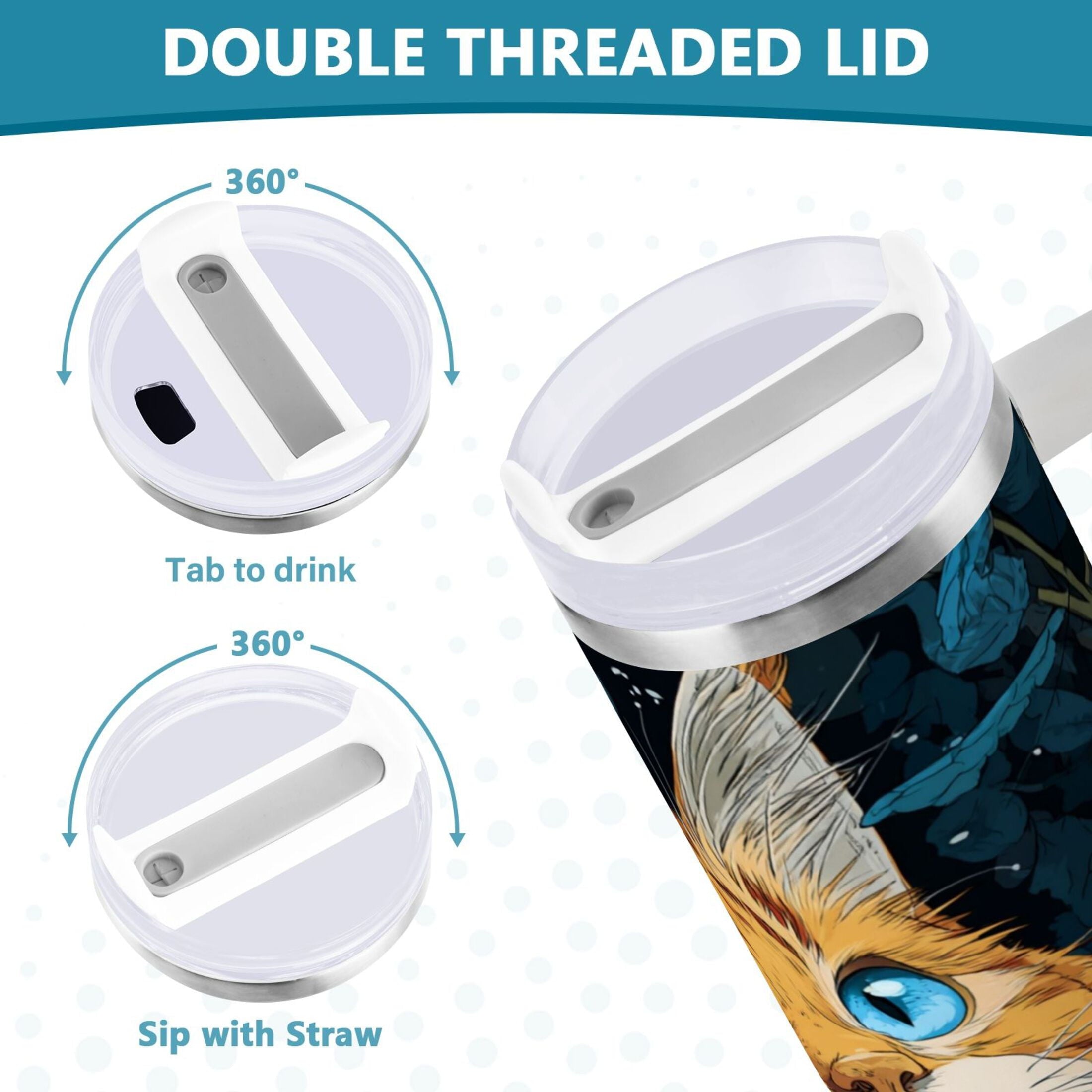 30 oz Insulated Stainless Steel Tumbler Double Wall Stainless Steel Tumbler with 2-Way Drinking Orange Cat with Blue Eyes GFEP