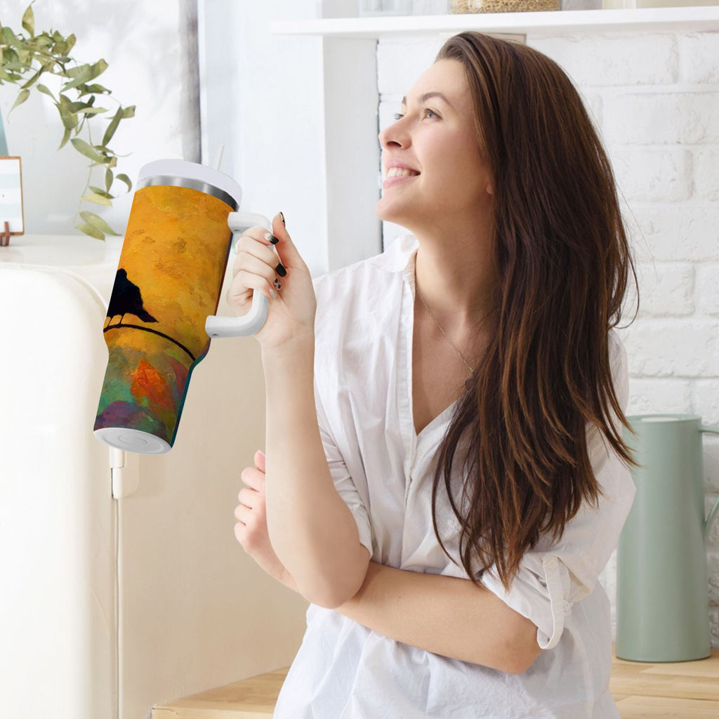 30 oz Insulated Stainless Steel Tumbler Double Wall Stainless Steel Tumbler with 2-Way Drinking Birds on A Wire FIS7