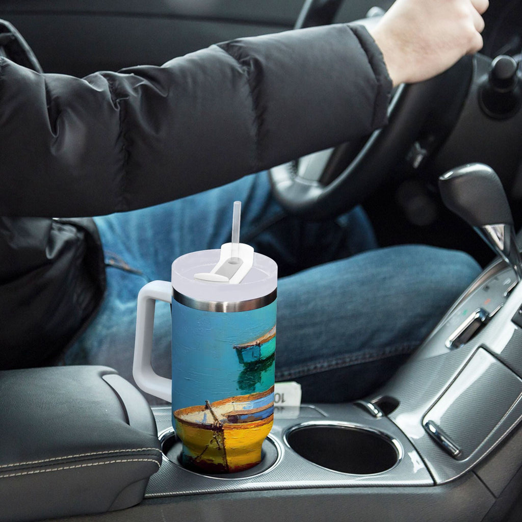 30 oz Insulated Stainless Steel Tumbler Double Wall Stainless Steel Tumbler with 2-Way Drinking Colorful Row Boats B56N