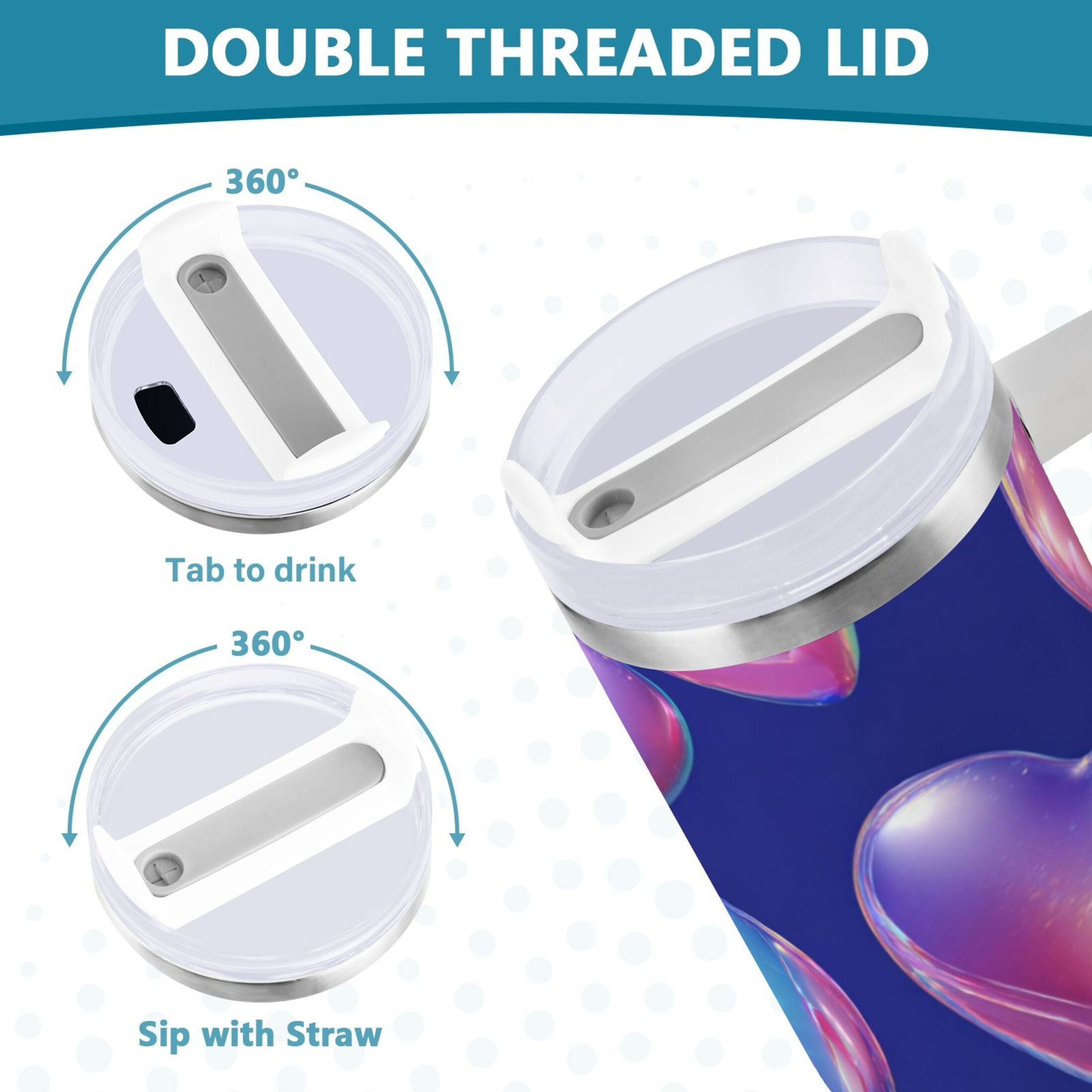 30 oz Insulated Stainless Steel Tumbler Double Wall Stainless Steel Tumbler with 2-Way Drinking Pink-purple Hearts 44YB