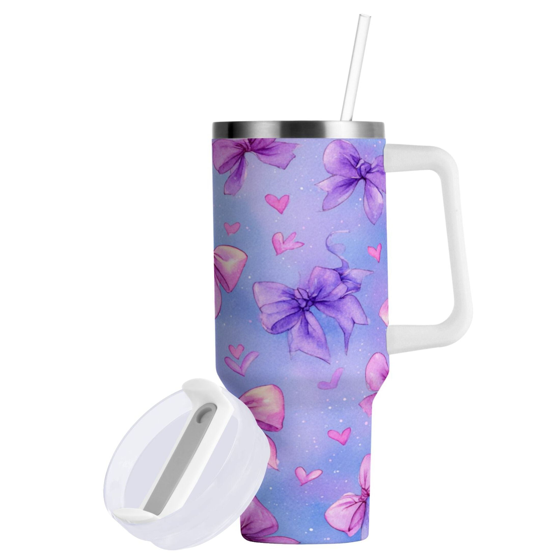 30 oz Insulated Stainless Steel Tumbler Double Wall Stainless Steel Tumbler with 2-Way Drinking Watercolor Bows Pattern RY8U