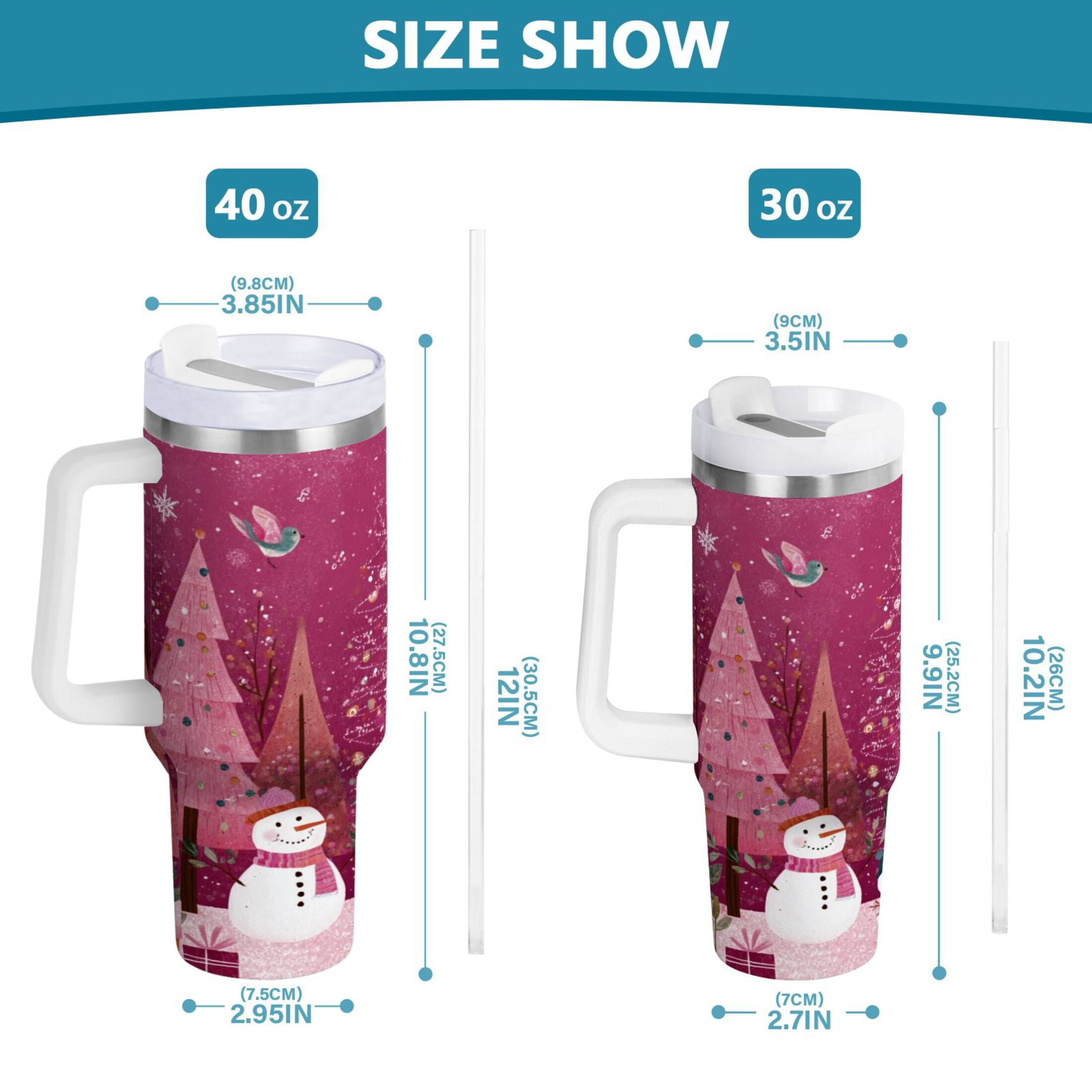 40 oz Insulated Stainless Steel Tumbler Double Wall Stainless Steel Tumbler with 2-Way Drinking Pink Christmas Forest 79HZ