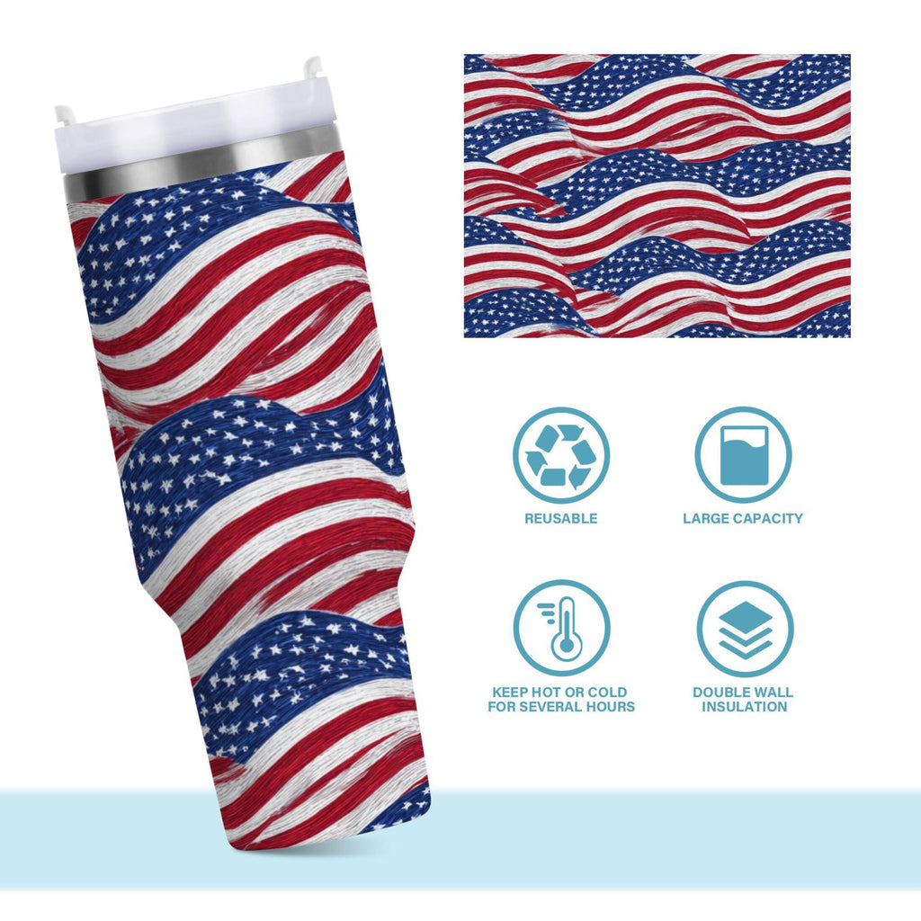 30 oz Insulated Stainless Steel Tumbler Double Wall Stainless Steel Tumbler with 2-Way Drinking Flags Wave Pattern ZI6H