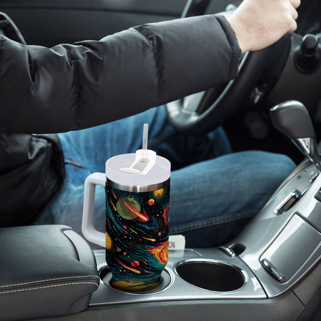40 oz Insulated Stainless Steel Tumbler Double Wall Stainless Steel Tumbler with 2-Way Drinking Swirling Galaxy ZKIZ