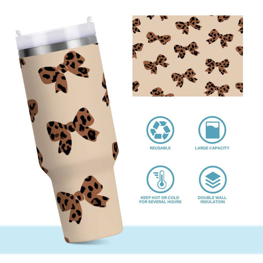 30 oz Insulated Stainless Steel Tumbler Double Wall Stainless Steel Tumbler with 2-Way Drinking Cute Brown Bow IAZV