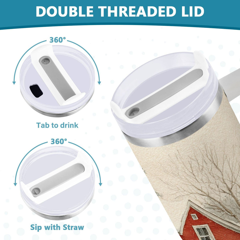 40 oz Insulated Stainless Steel Tumbler Double Wall Stainless Steel Tumbler with 2-Way Drinking House with Snow-covered Roof 10L5