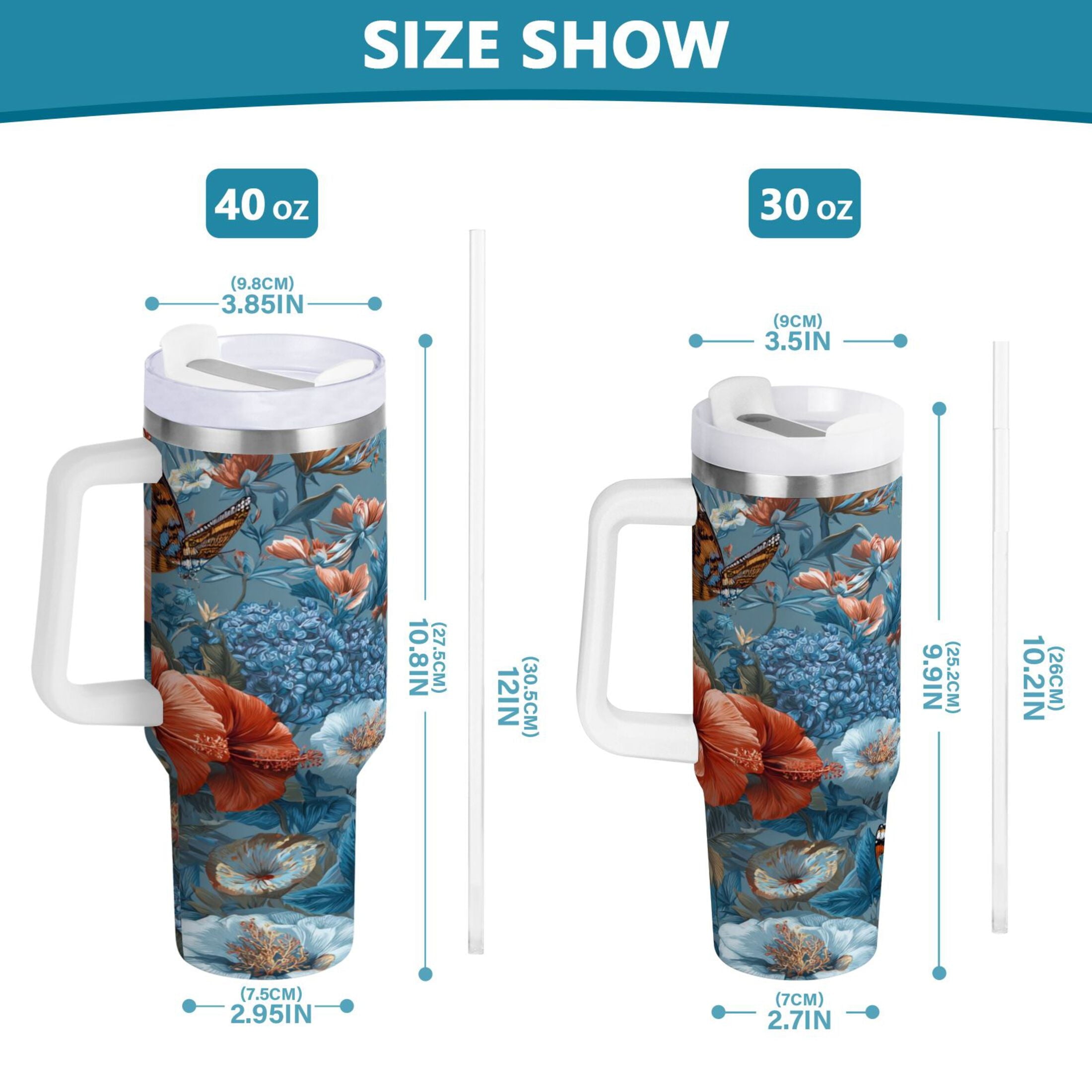 30 oz Insulated Stainless Steel Tumbler Double Wall Stainless Steel Tumbler with 2-Way Drinking Birds and Flowers VR5W