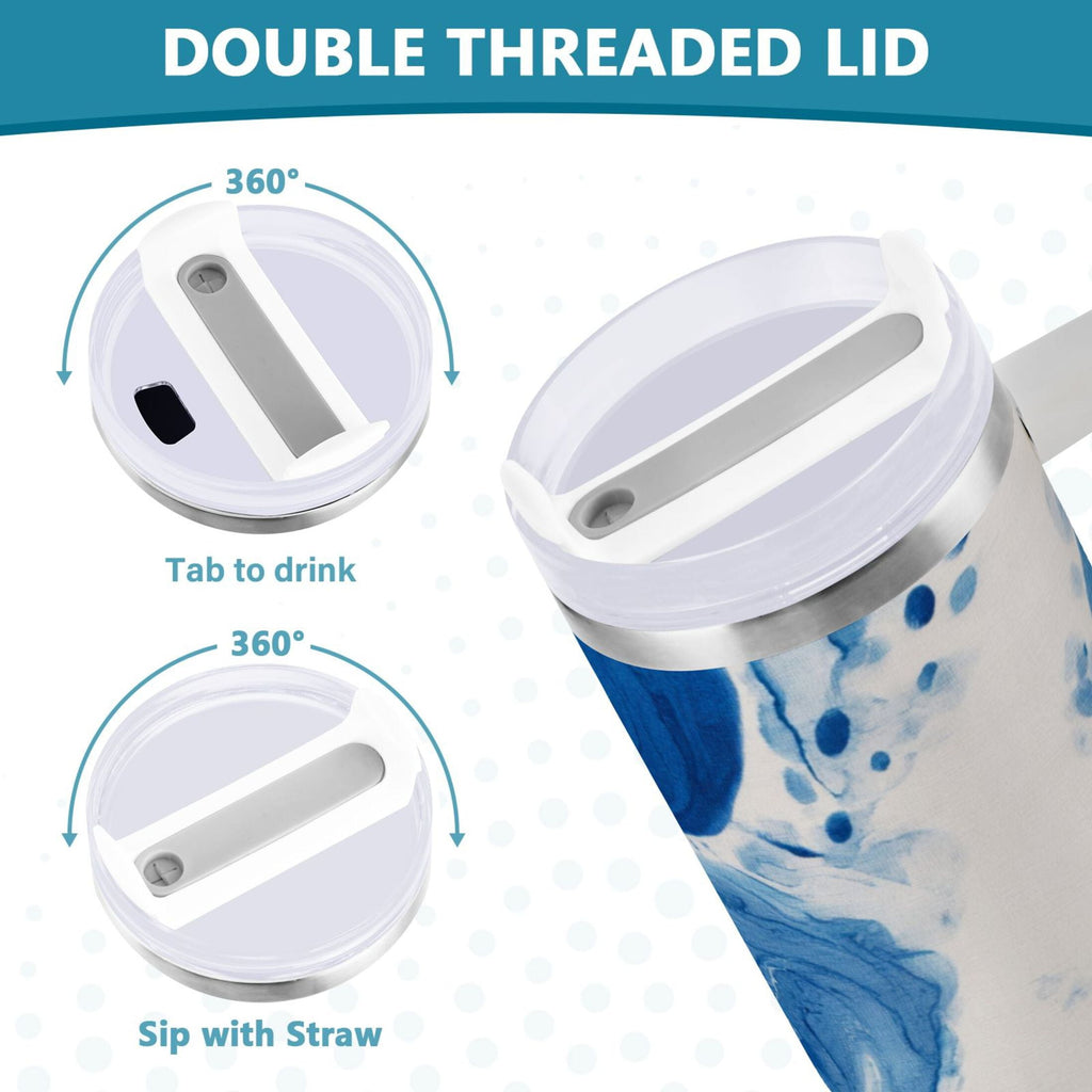 40 oz Insulated Stainless Steel Tumbler Double Wall Stainless Steel Tumbler with 2-Way Drinking Indigo Blue Tie-dye Pattern UEQA