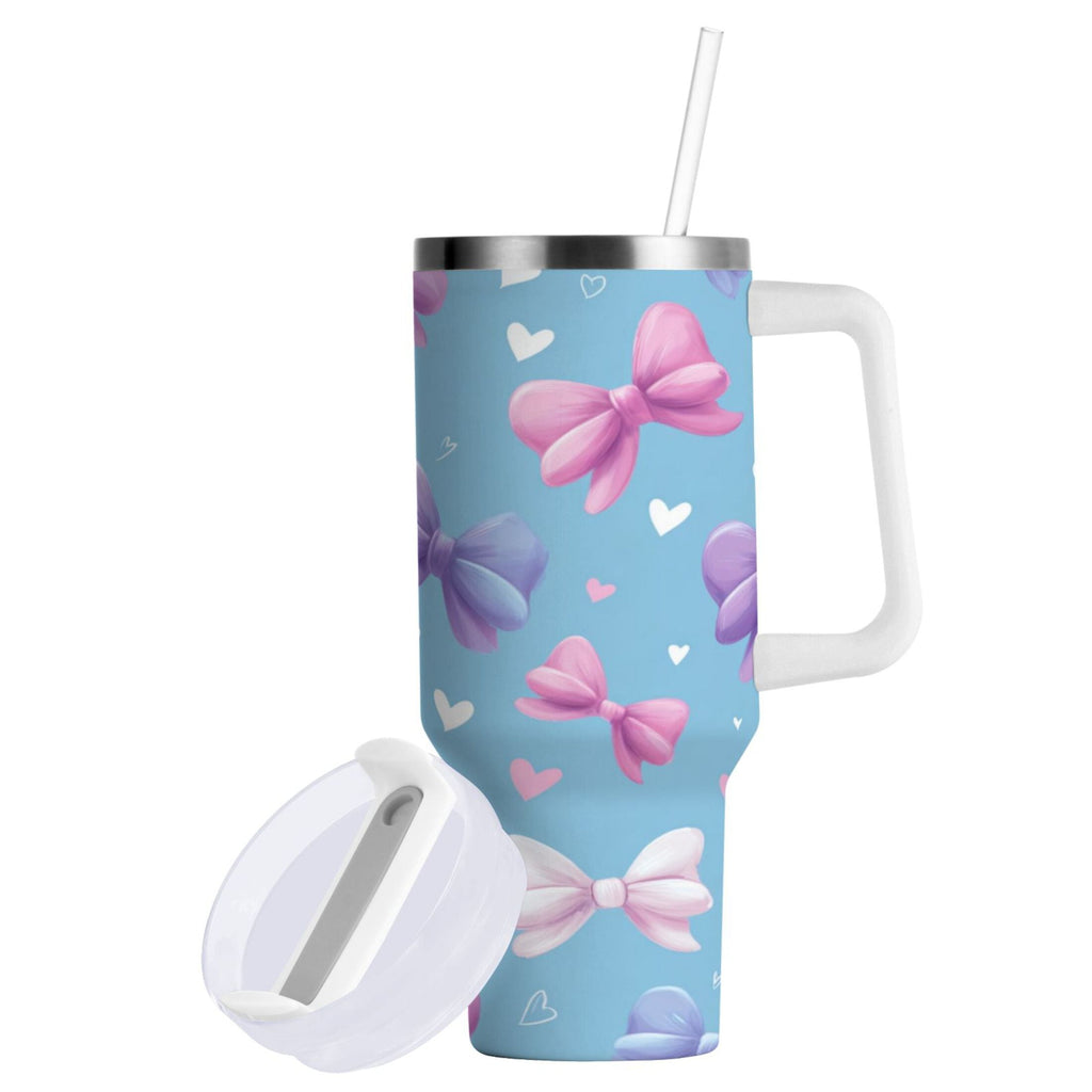 30 oz Insulated Stainless Steel Tumbler Double Wall Stainless Steel Tumbler with 2-Way Drinking Pink and Purple Bows F2KL