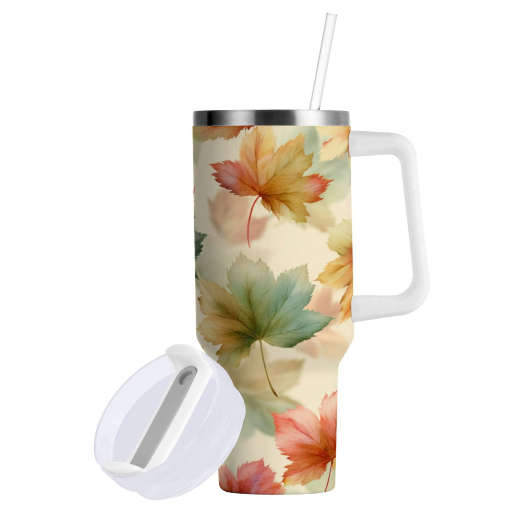 40 oz Insulated Stainless Steel Tumbler Double Wall Stainless Steel Tumbler with 2-Way Drinking Watercolor Maple Leaves Pattern XNND