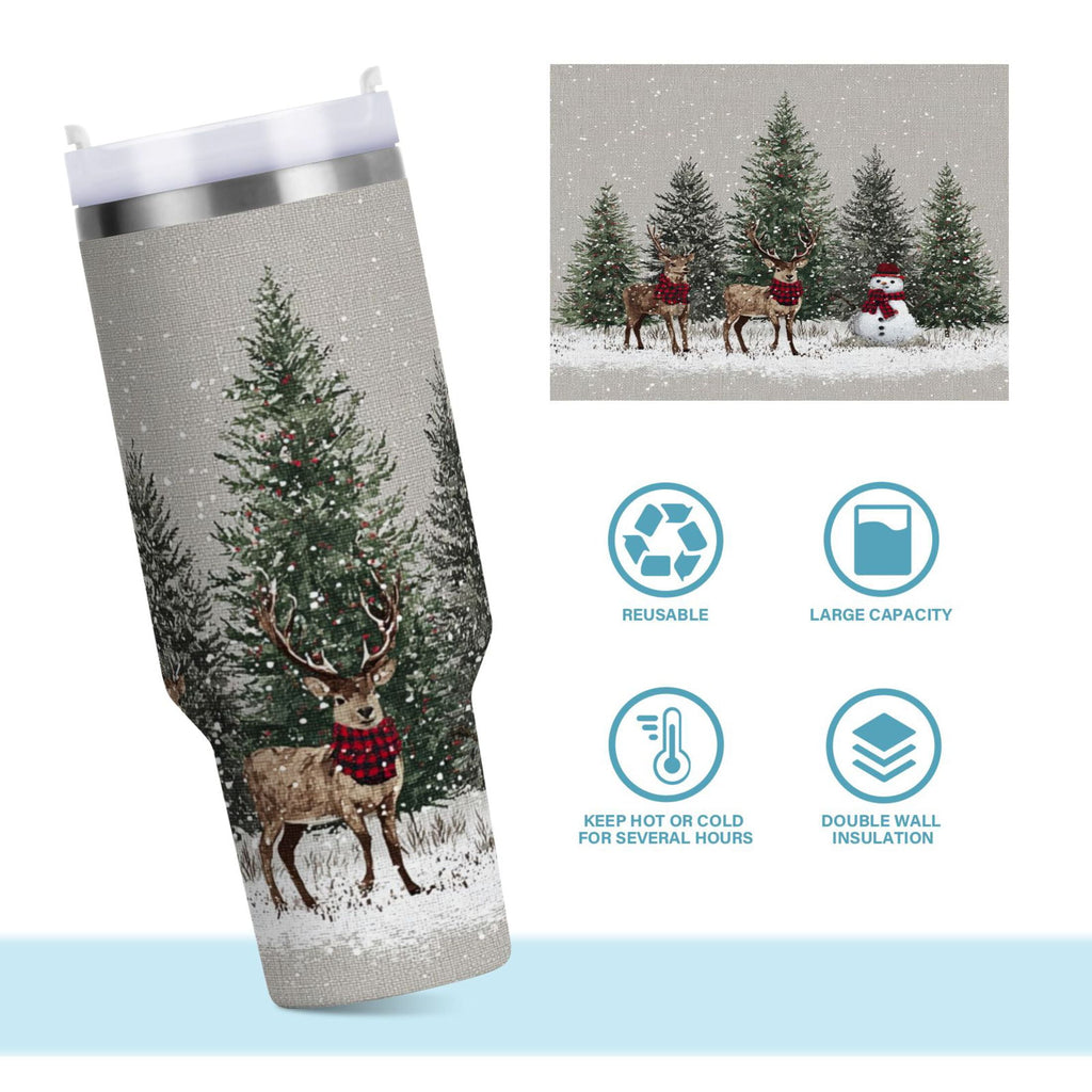 30 oz Insulated Stainless Steel Tumbler Double Wall Stainless Steel Tumbler with 2-Way Drinking Christmas Deer and Snowmen EFHT