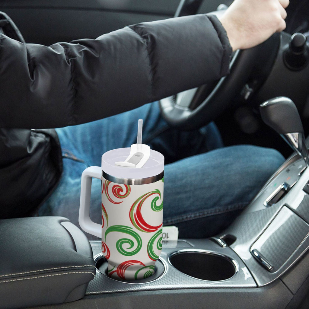 40 oz Insulated Stainless Steel Tumbler Double Wall Stainless Steel Tumbler with 2-Way Drinking Red and Green Swirls JRHA