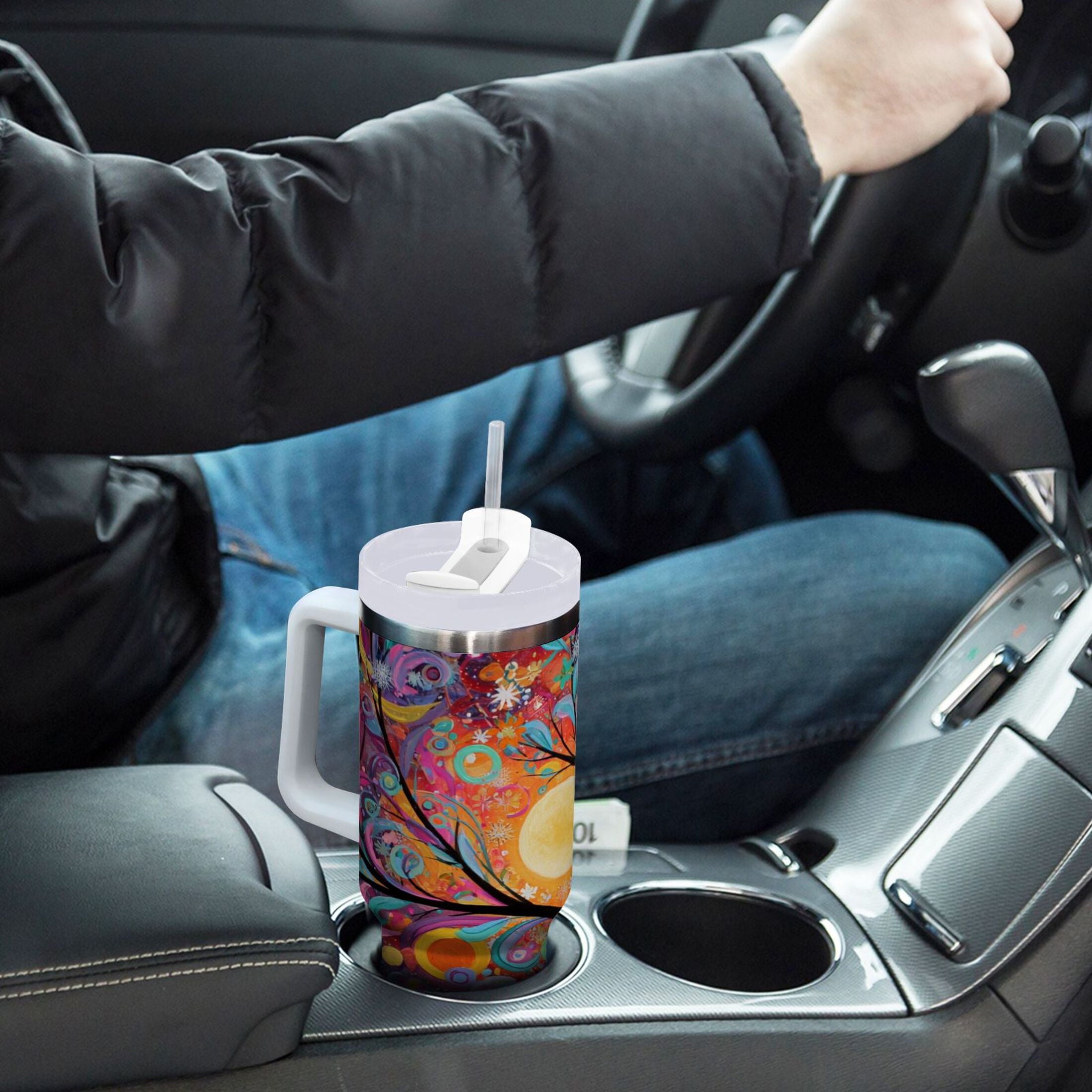 30 oz Insulated Stainless Steel Tumbler Double Wall Stainless Steel Tumbler with 2-Way Drinking Beautiful Abstract Tree Painting P0AU