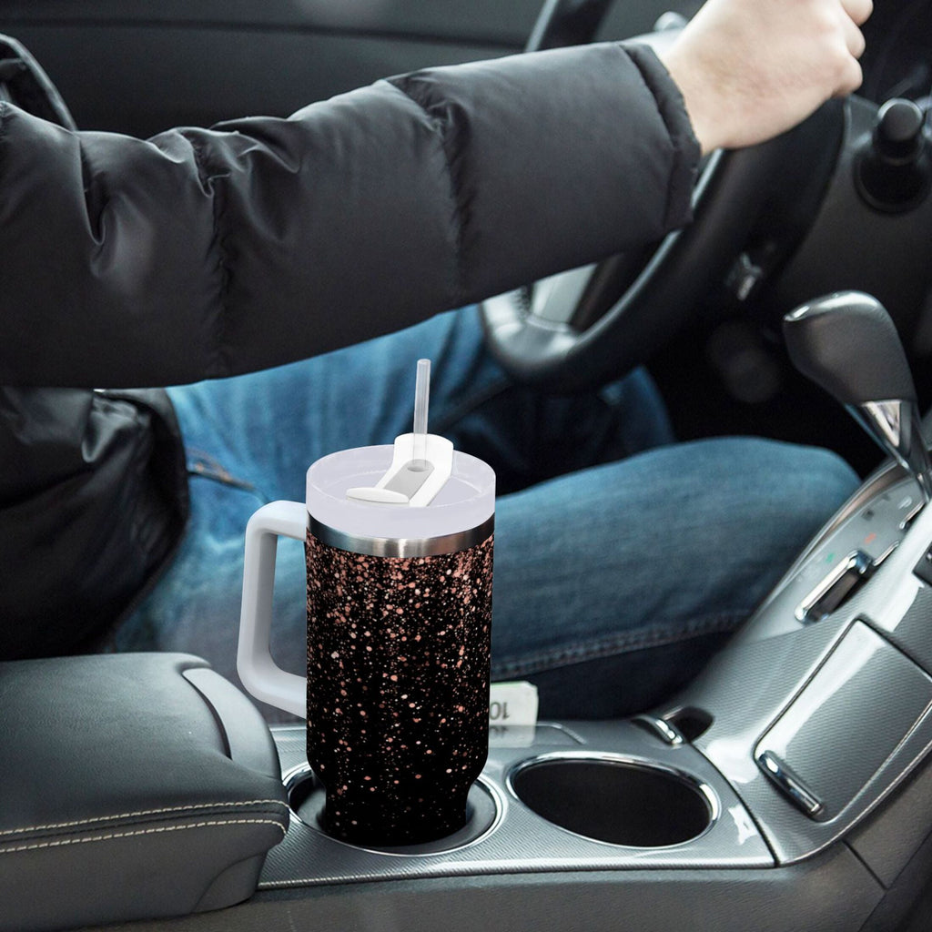 40 oz Insulated Stainless Steel Tumbler Double Wall Stainless Steel Tumbler with 2-Way Drinking Rose Gold Glitter CWRT