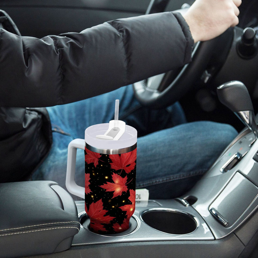 40 oz Insulated Stainless Steel Tumbler Double Wall Stainless Steel Tumbler with 2-Way Drinking Maple Leaves and Fireflies L4DA